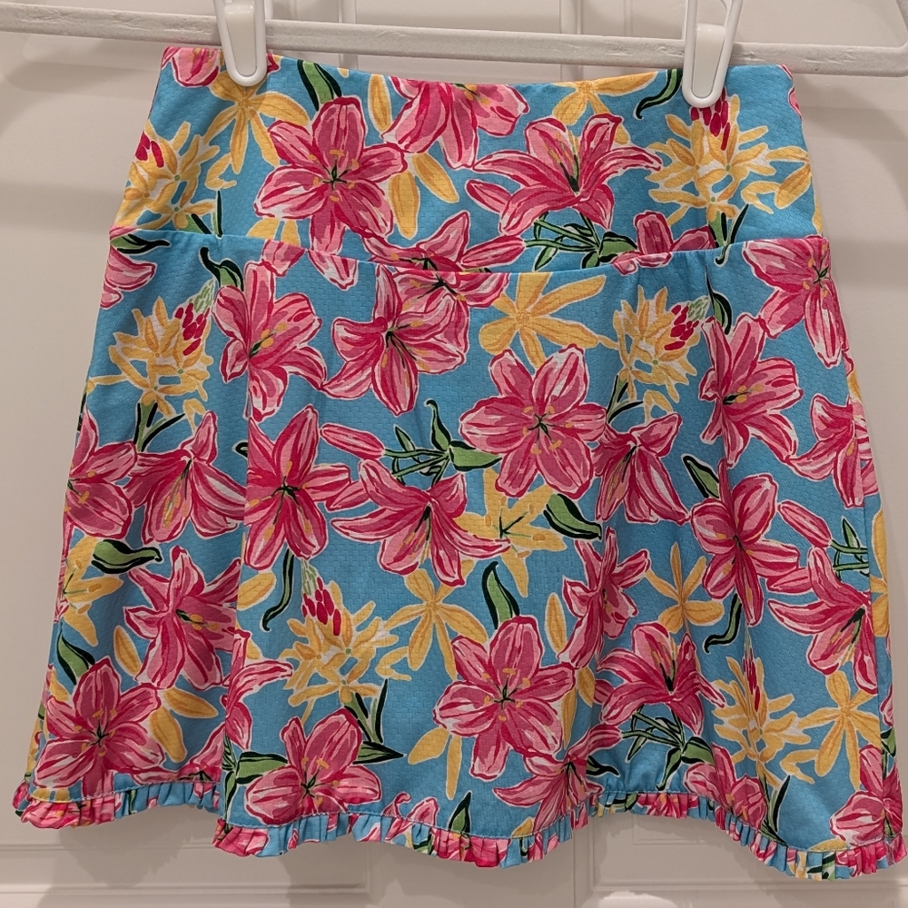 Gottex Pink and Blue Ruffled Skater Skirt